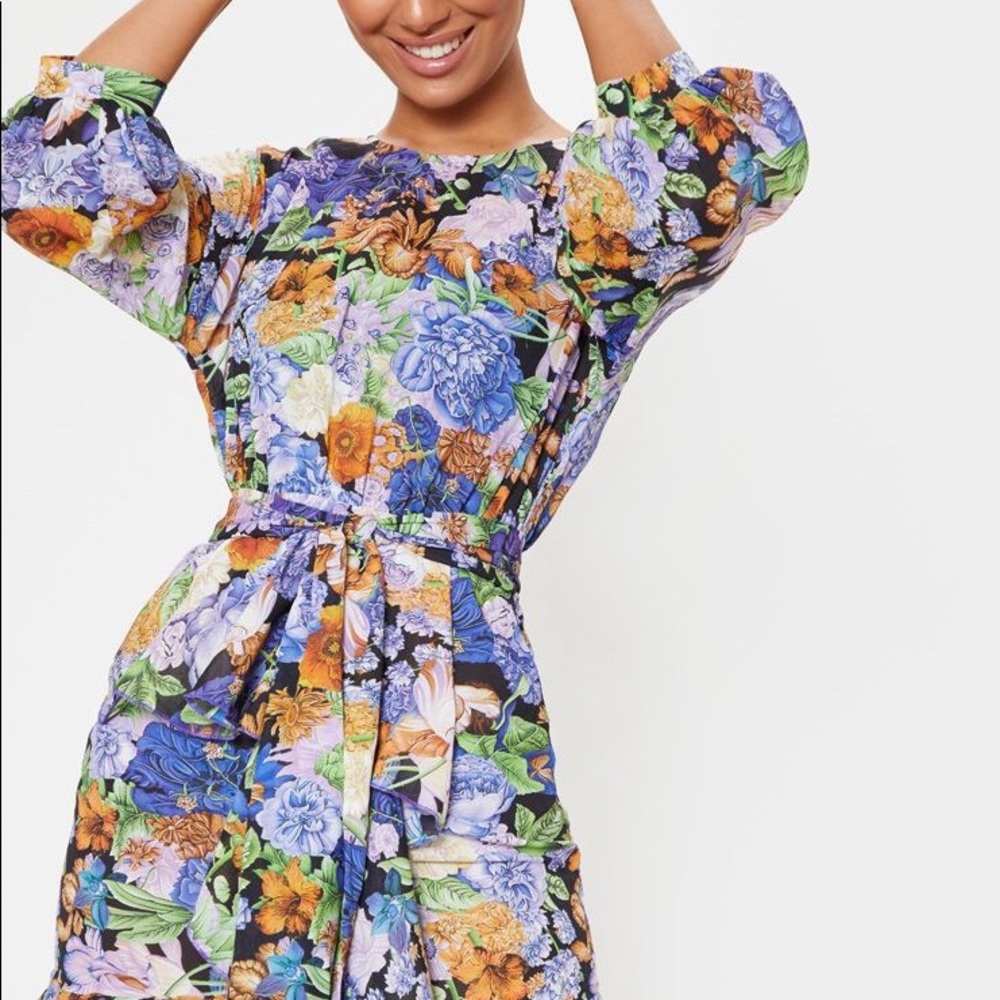 Purple Flirty Floral Print Chiffon Dress